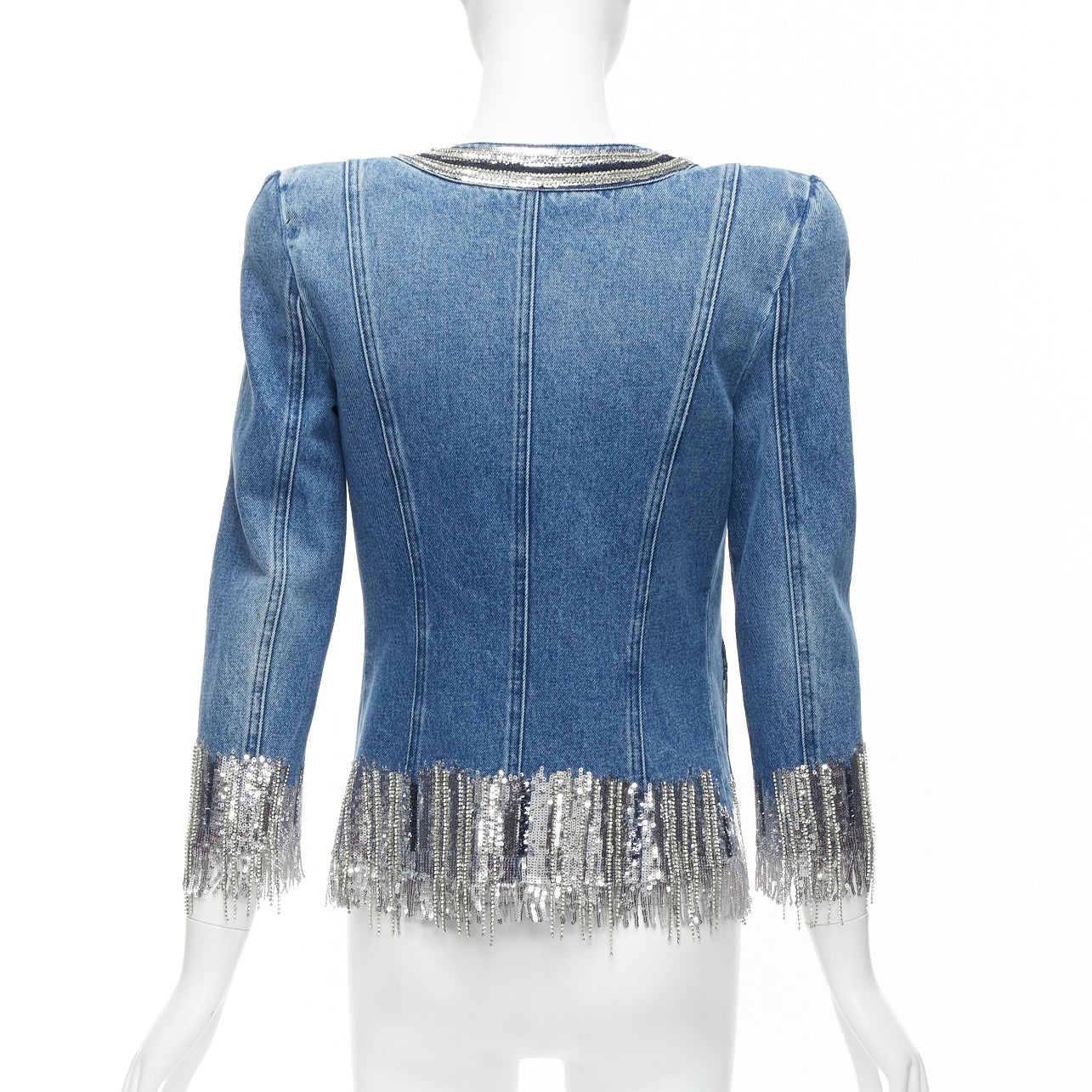 Balmain Blue Denim Crystal Jacket - Detail 1