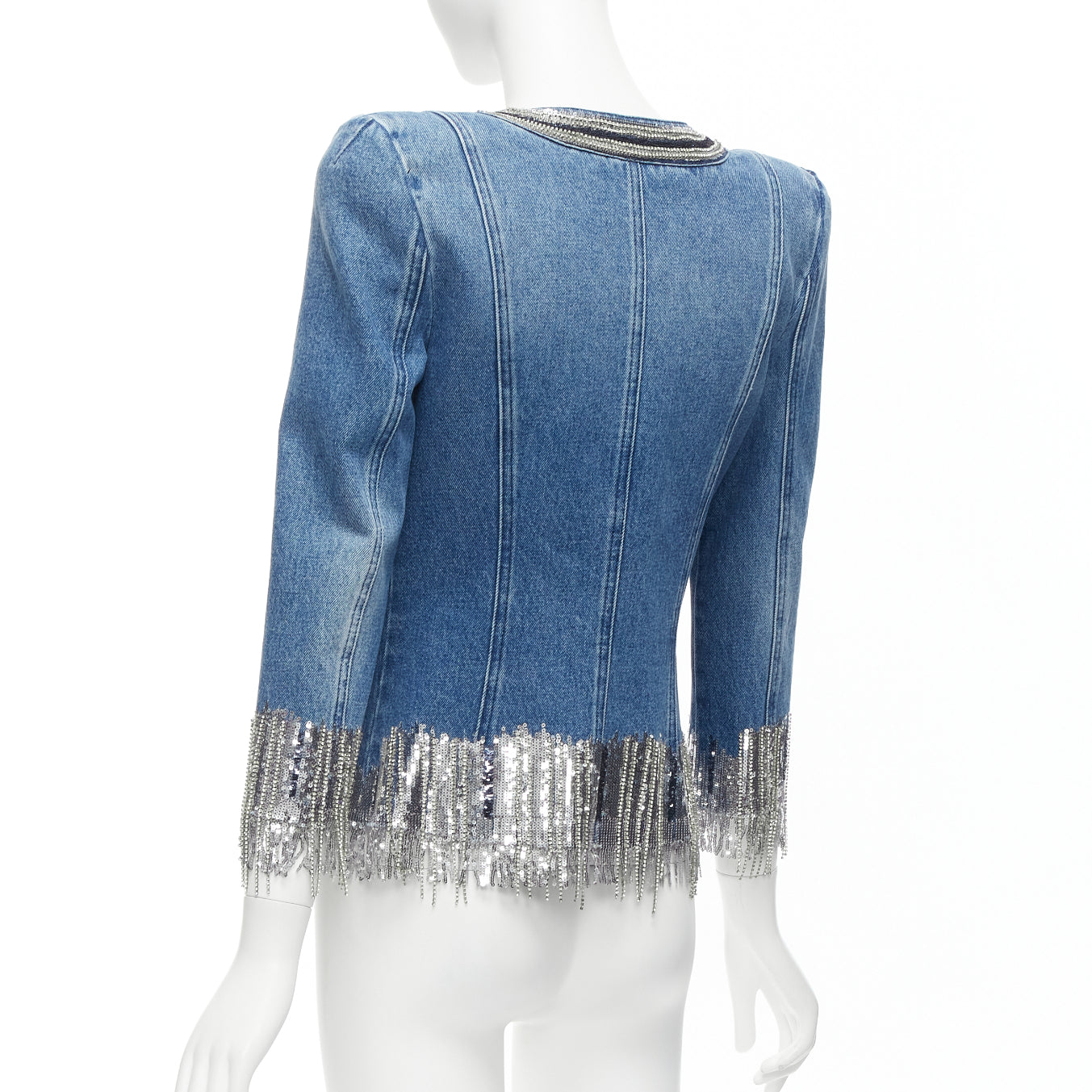 Balmain Blue Denim Crystal Jacket - Detail 2