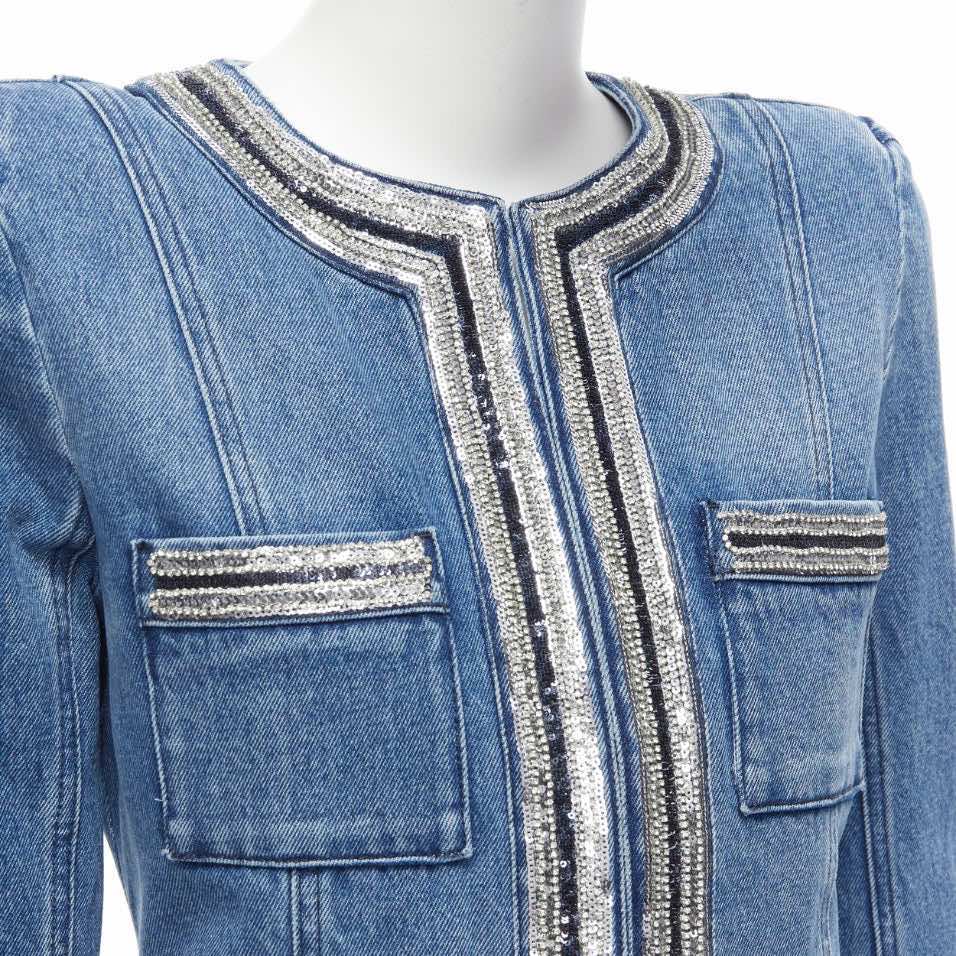 Balmain Blue Denim Crystal Jacket - Image 10