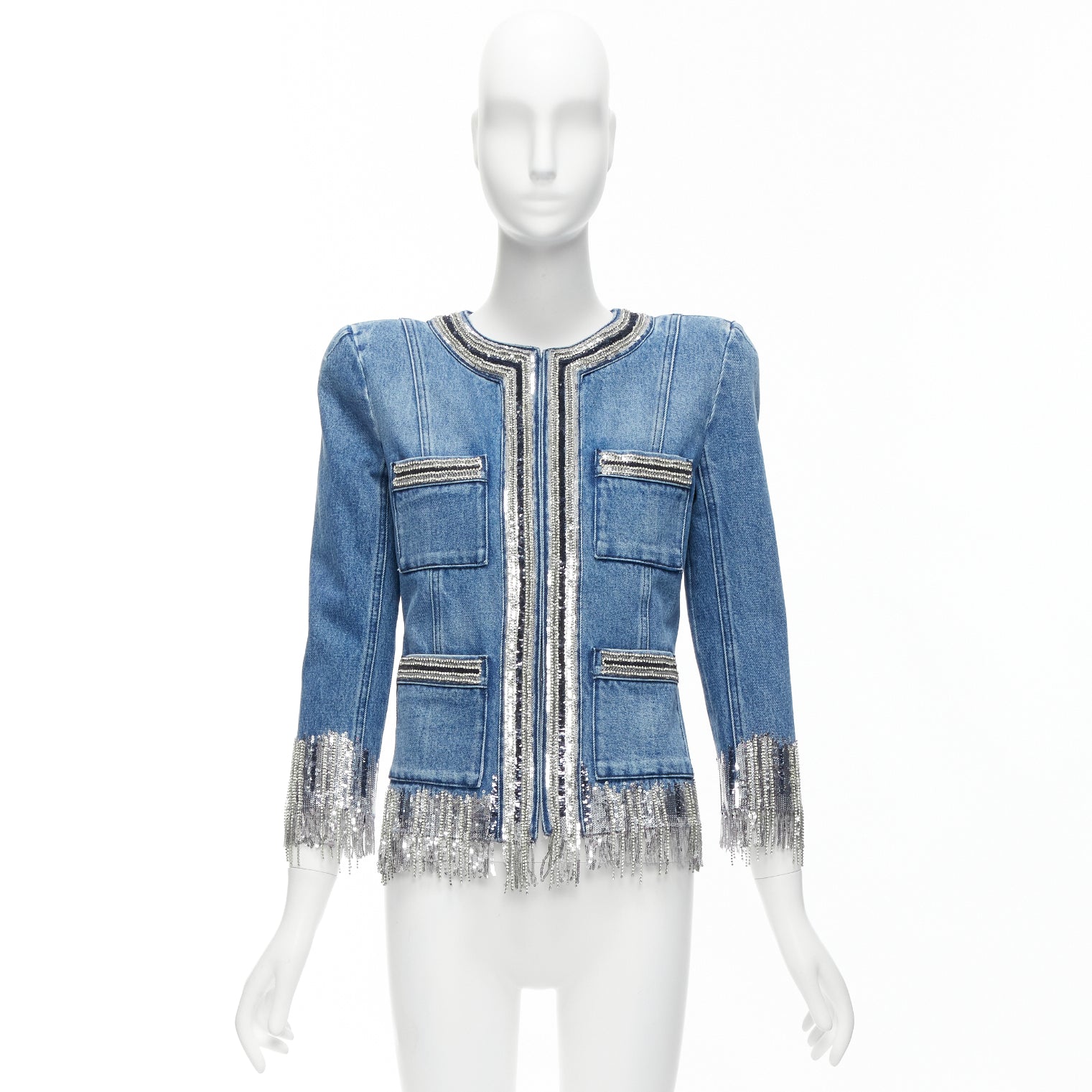 Balmain Blue Denim Crystal Jacket - Image 13