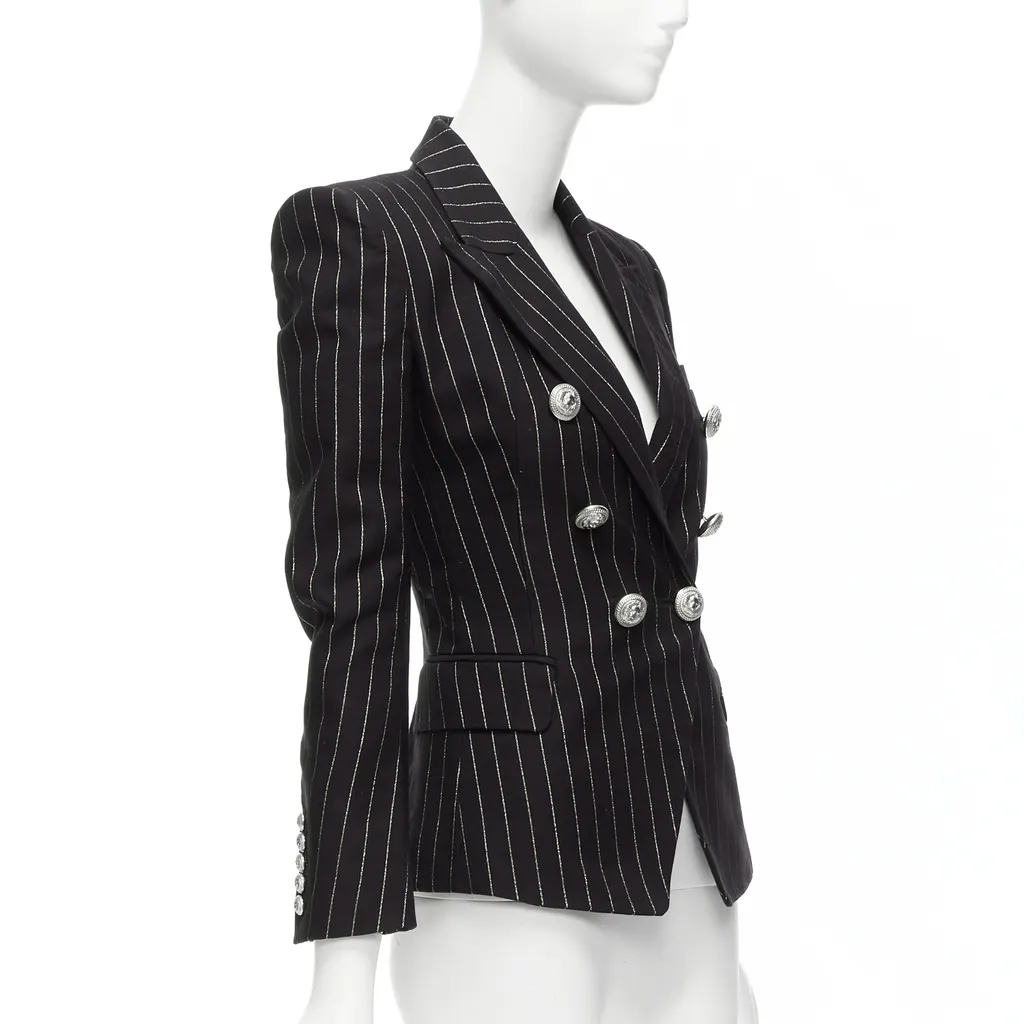 Balmain Gold Striped Blazer Black Cotton Never worn - Model View