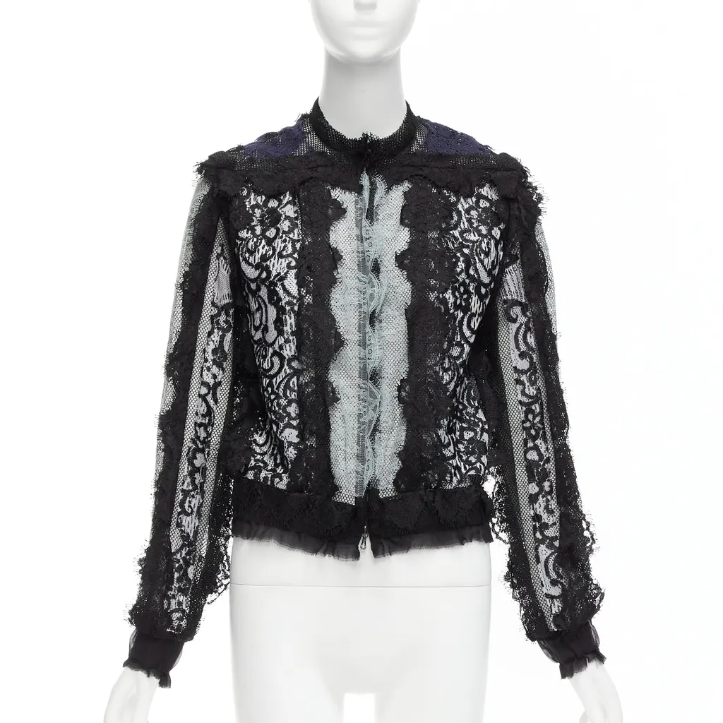 Lanvin Lace Sheer Jacket Blue Cotton Never worn - Front View