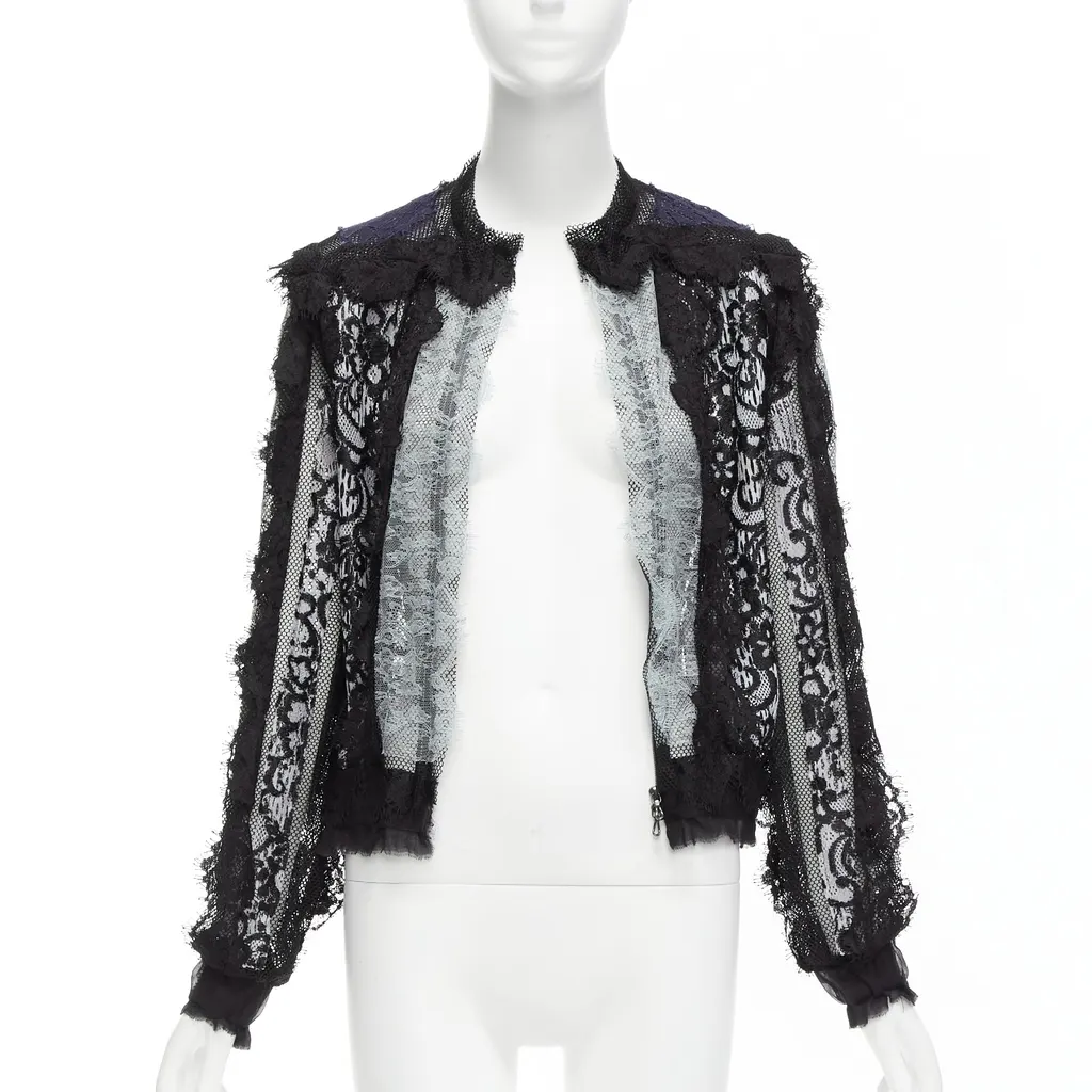 Lanvin Lace Sheer Jacket Blue Cotton Never worn - Inside View