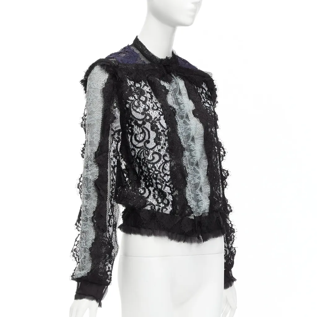 Lanvin Lace Sheer Jacket Blue Cotton Never worn - Model View