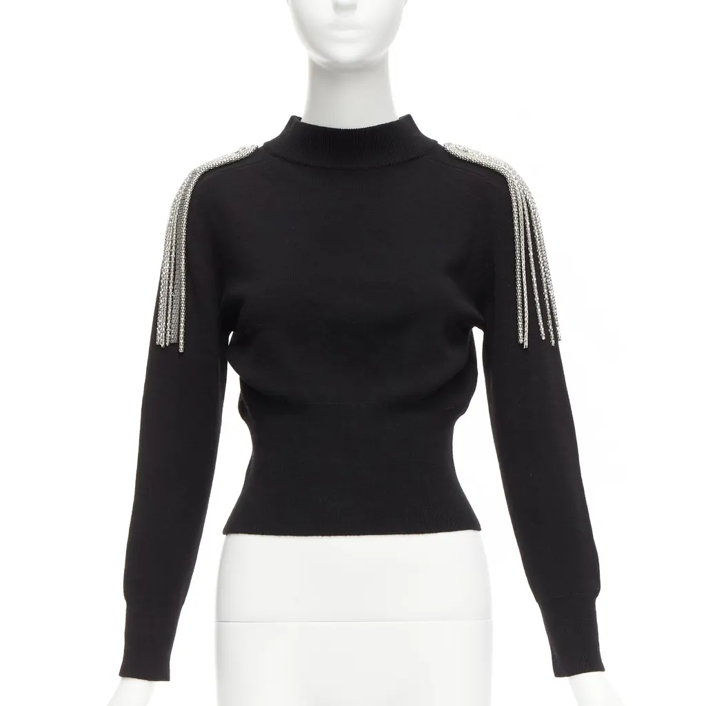 Christopher Kane Chain Shoulder Sweater Black Wool Never worn - Front View