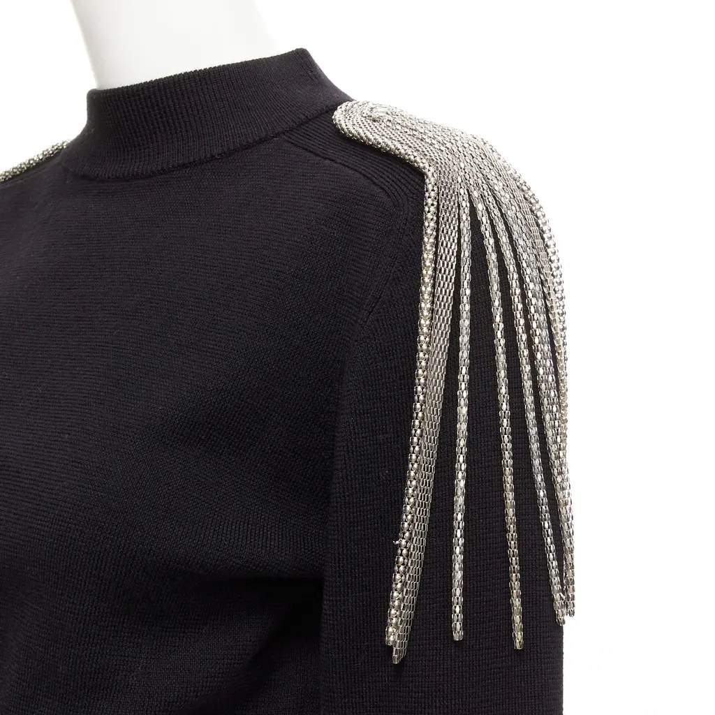 Christopher Kane Chain Shoulder Sweater Black Wool Never worn - Back View