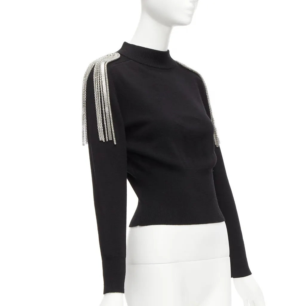 Christopher Kane Chain Shoulder Sweater Black Wool Never worn - Inside View