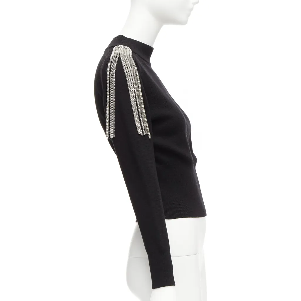 Christopher Kane Chain Shoulder Sweater Black Wool Never worn - Model View