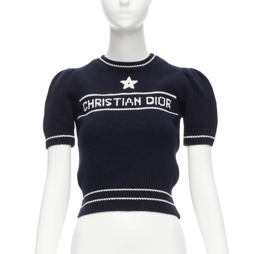 Dior Navy Puff Sweater Navy Wool Never worn - Front View