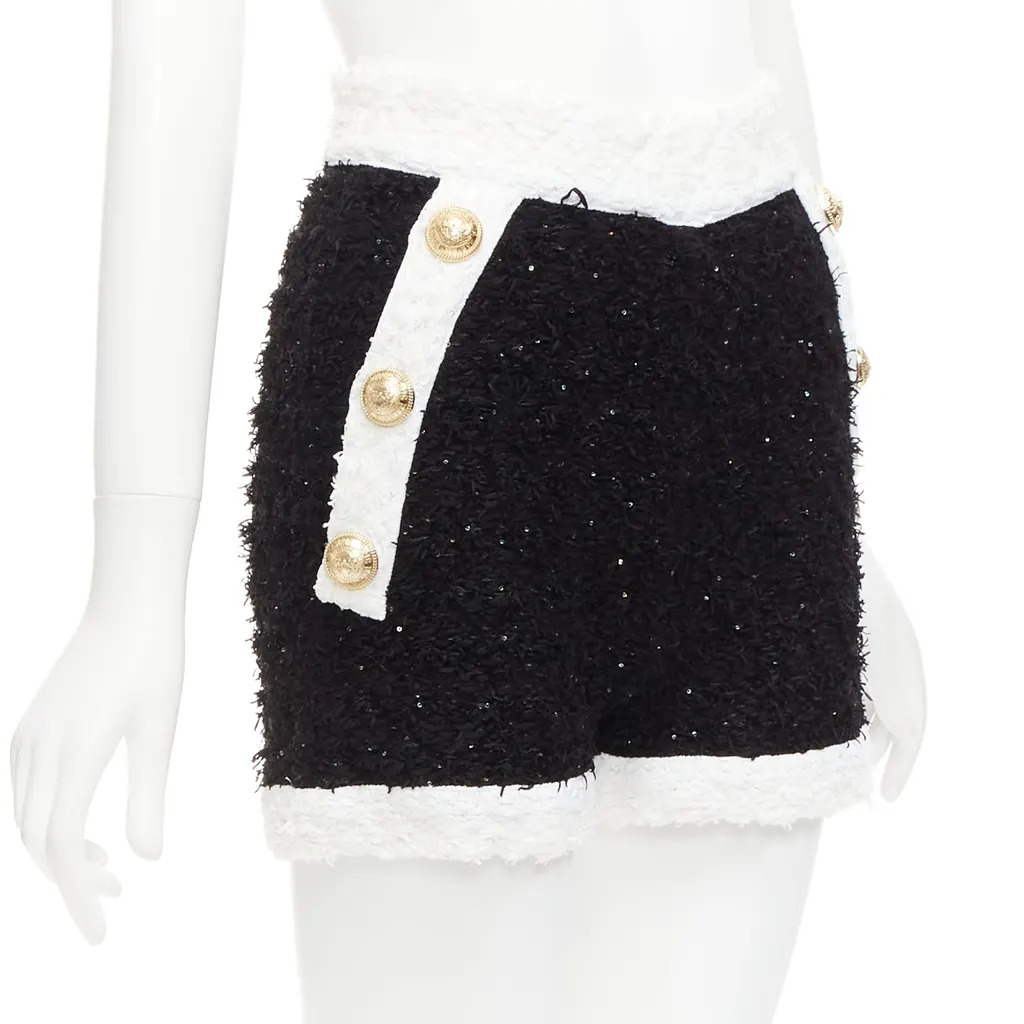 Balmain Sequins Tweed Shorts Black Viscose Never worn - Front View