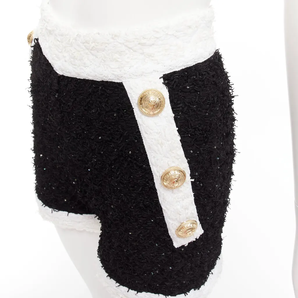 Balmain Sequins Tweed Shorts Black Viscose Never worn - Back View
