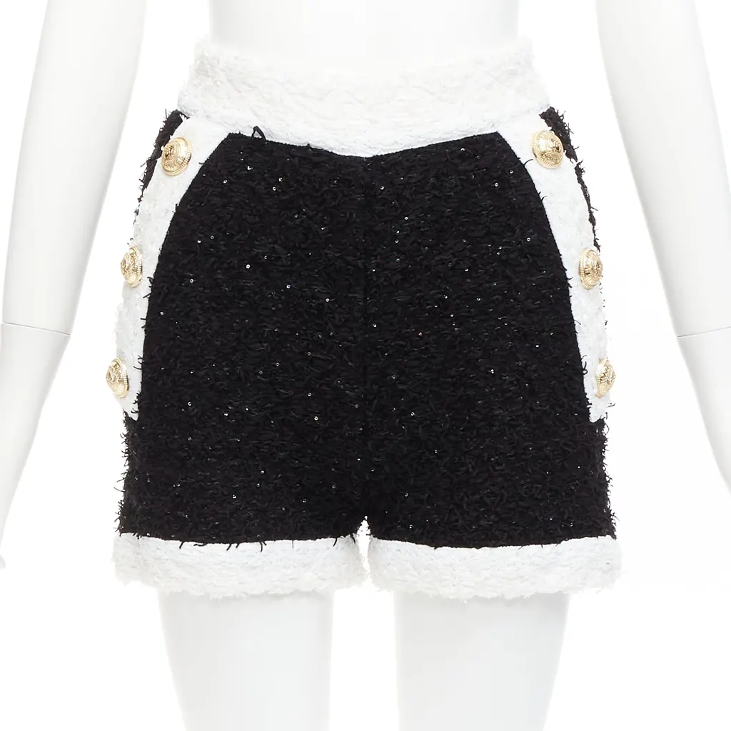 Balmain Sequins Tweed Shorts Black Viscose Never worn - Inside View