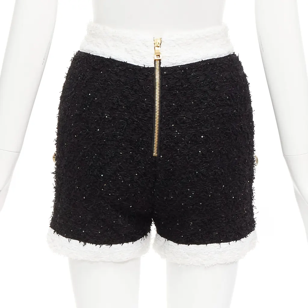 Balmain Sequins Tweed Shorts Black Viscose Never worn - Box View