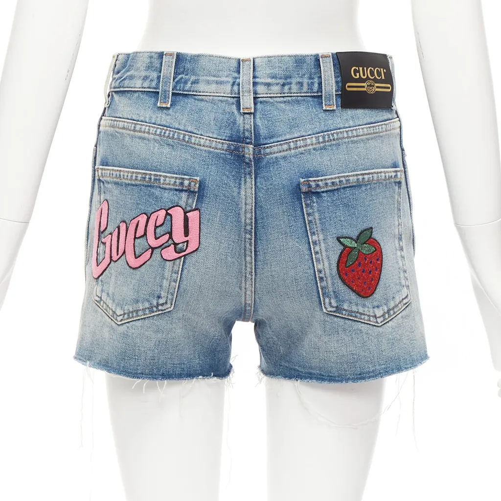 Gucci Graffiti Denim Shorts Blue Never worn - Front View