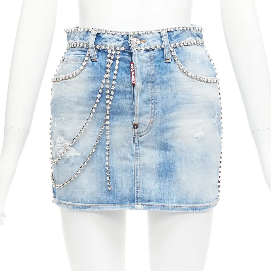 Dsquared2 Crystal Skirt Shorts Blue Cotton Never worn - Front View