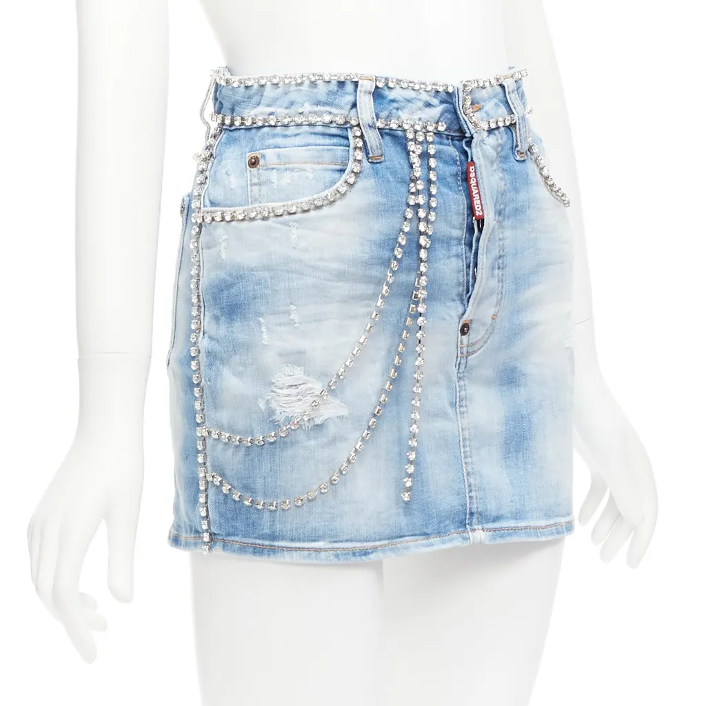 Dsquared2 Crystal Skirt Shorts Blue Cotton Never worn - Inside View