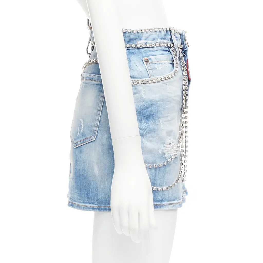 Dsquared2 Crystal Skirt Shorts Blue Cotton Never worn - Model View