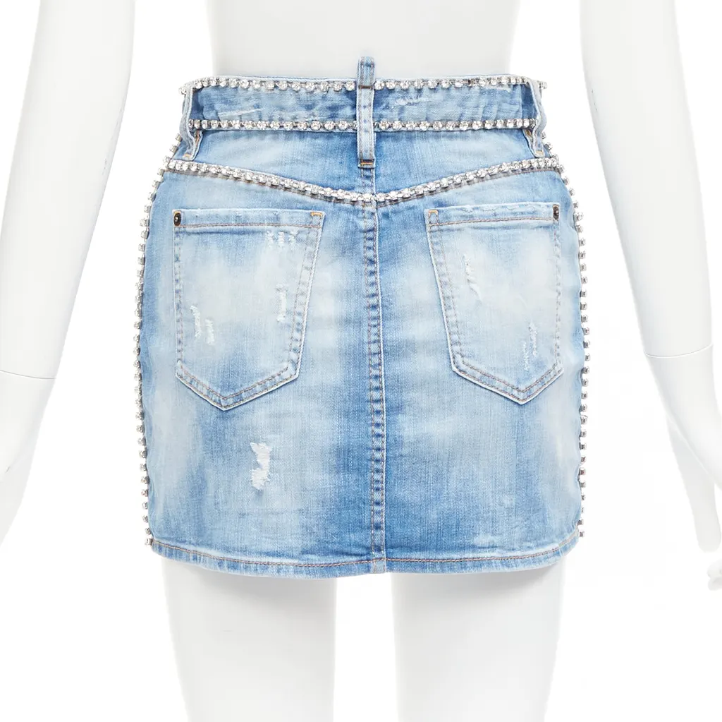Dsquared2 Crystal Skirt Shorts Blue Cotton Never worn - Box View