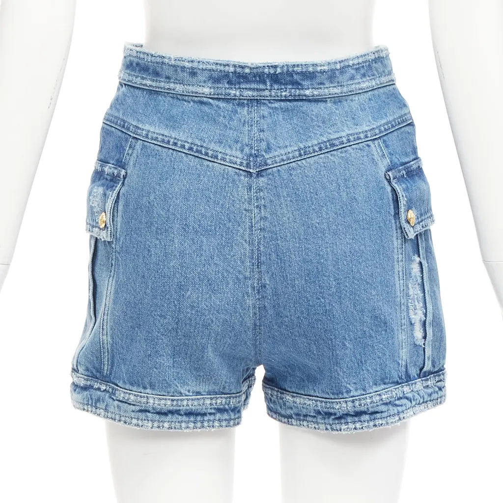 Balmain Distressed Cargo Shorts Blue Never worn - Back View