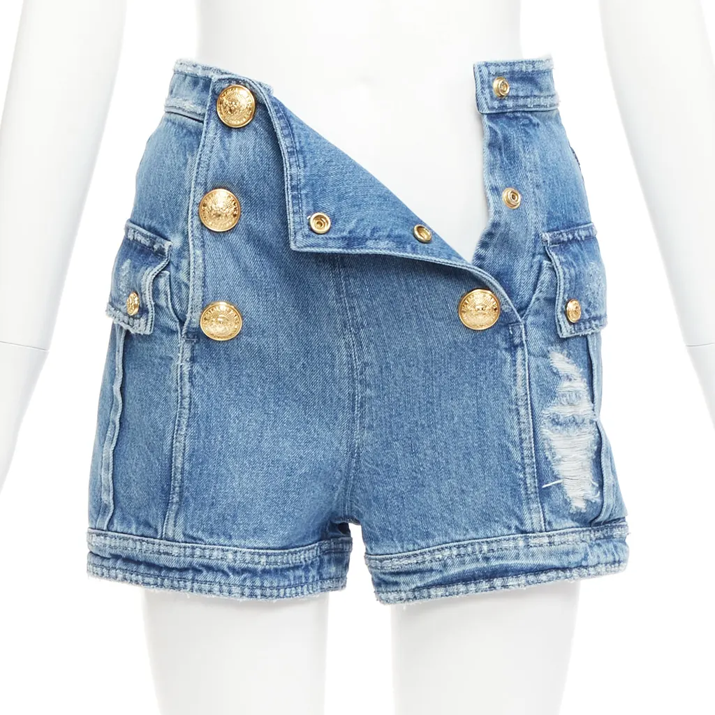 Balmain Distressed Cargo Shorts Blue Never worn - Inside View