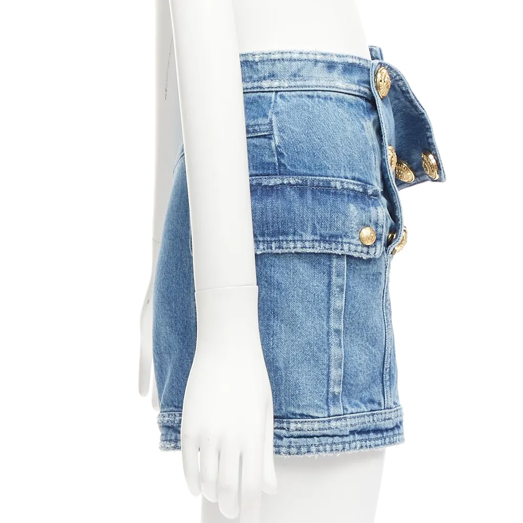 Balmain Distressed Cargo Shorts Blue Never worn - Box View