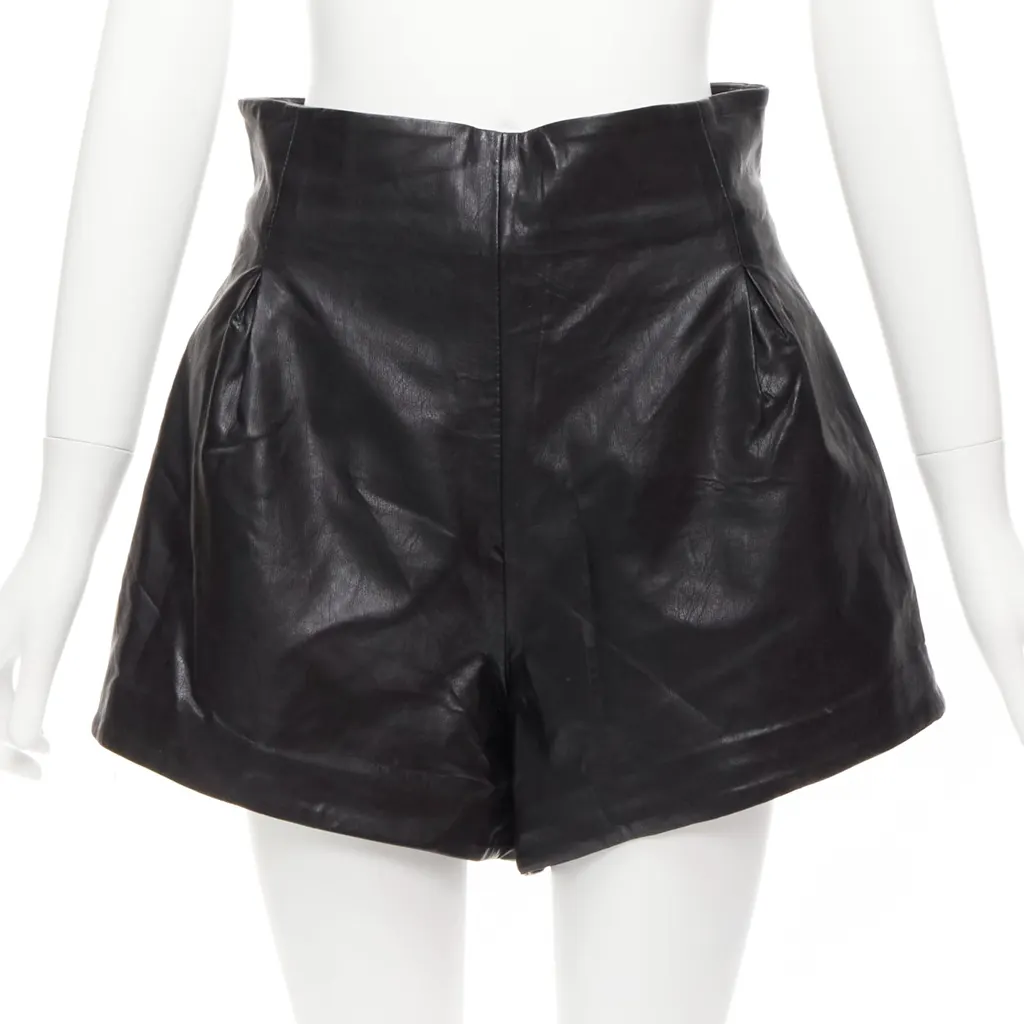 Bronx and Banco Paperbag Leather Shorts Black Never worn - Front View