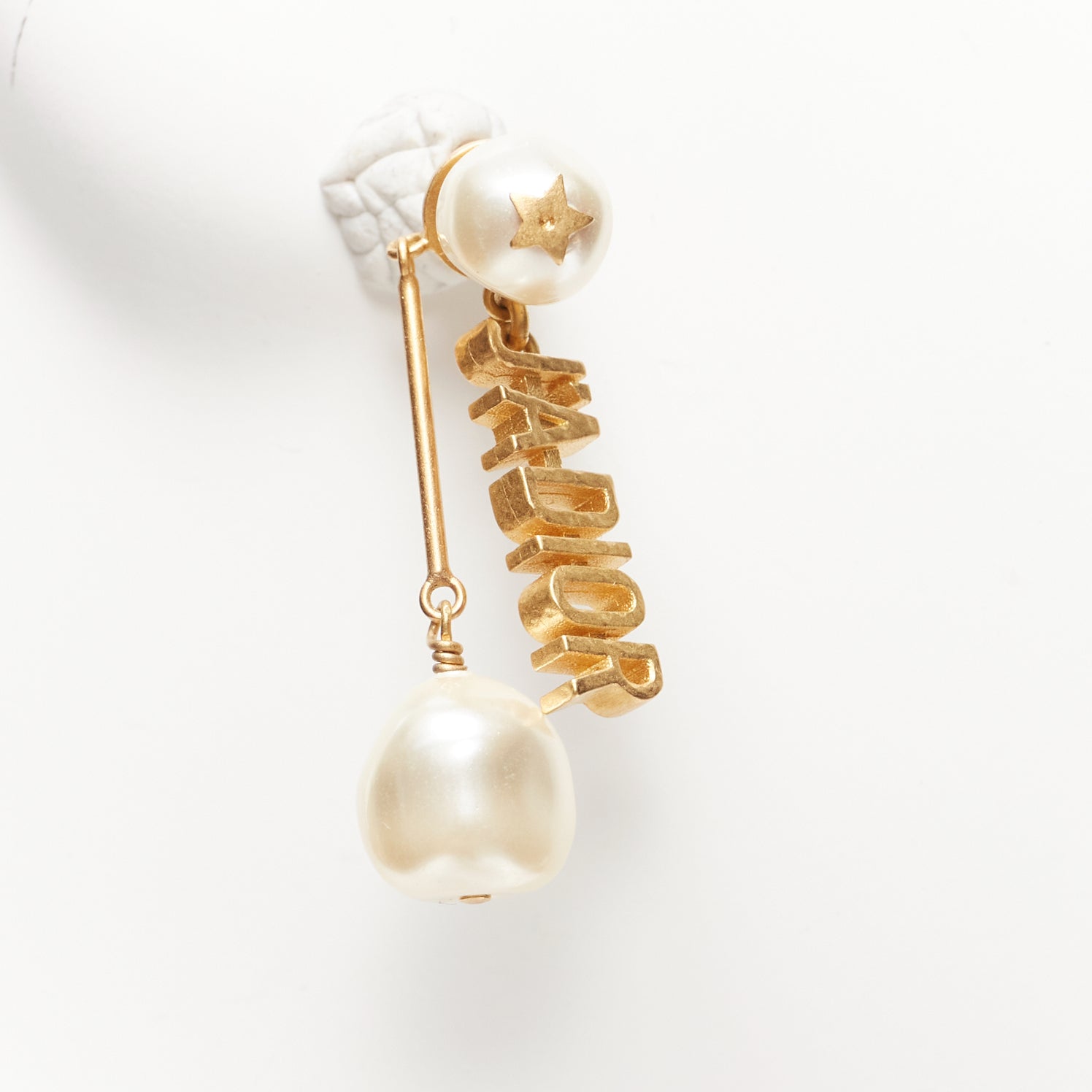 Dior Faux Pearl Earrings - Side view