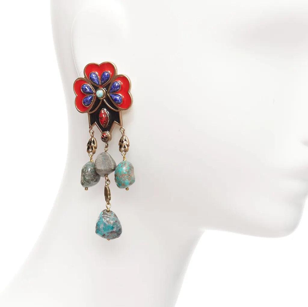 Etro Enamel Flower Earrings Grey Metal Very good - Front View