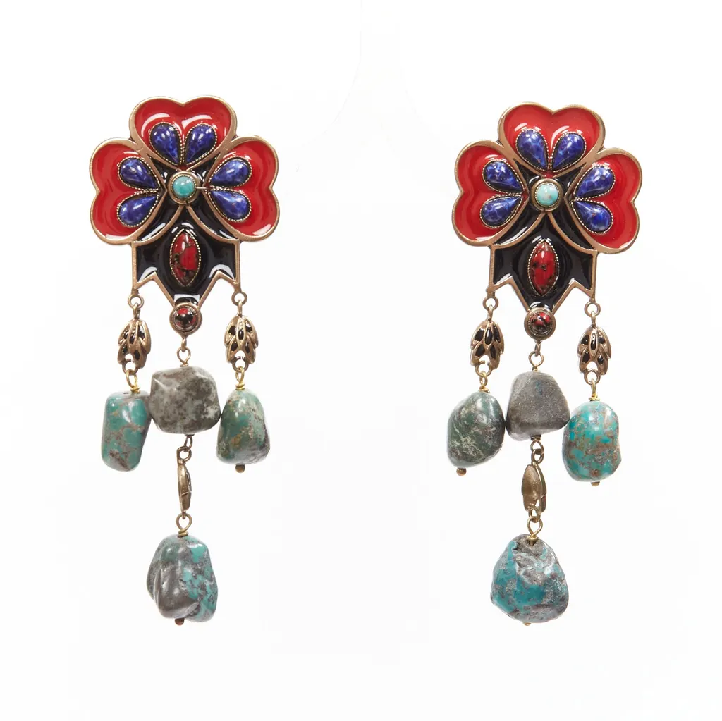 Etro Enamel Flower Earrings Grey Metal Very good - Back View