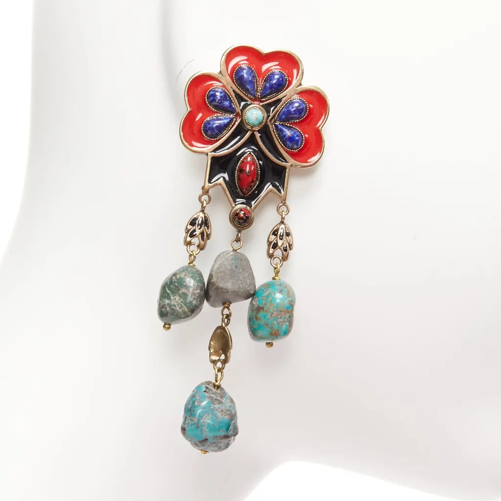 Etro Enamel Flower Earrings Grey Metal Very good - Box View
