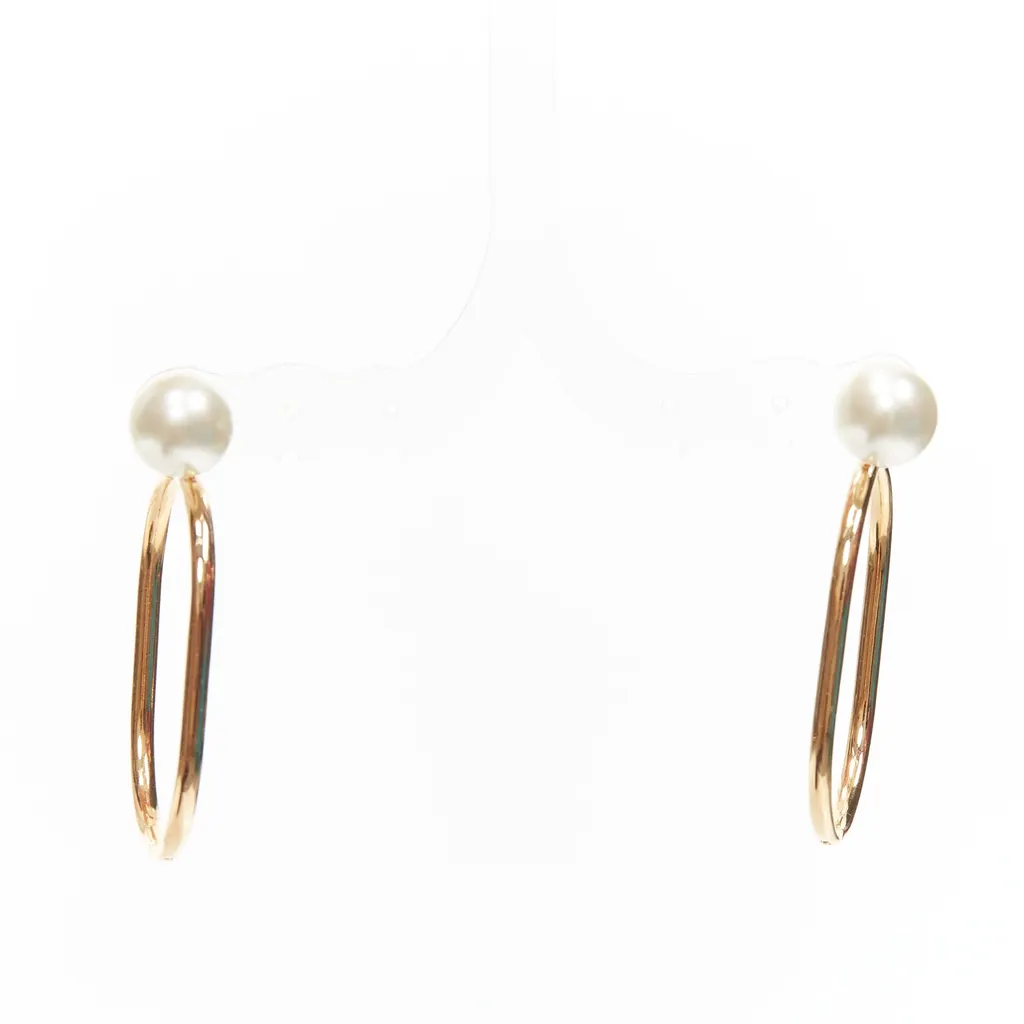 Dior Oval Hoop Earrings Gold Pearl Very good - Back View