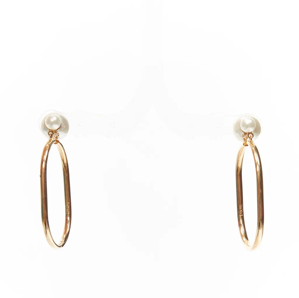 Dior Oval Hoop Earrings Gold Pearl Very good - Inside View