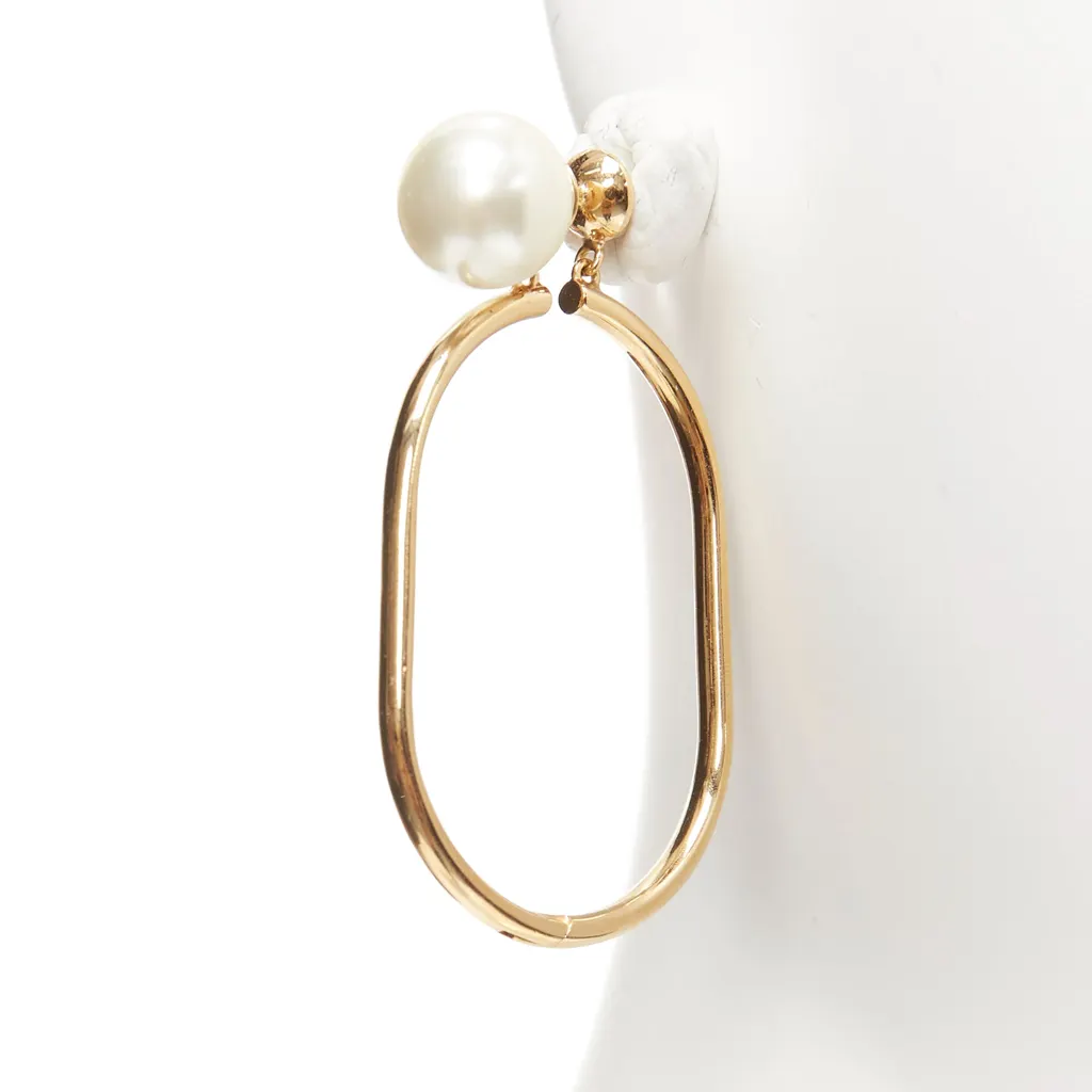 Dior Oval Hoop Earrings Gold Pearl Very good - Box View