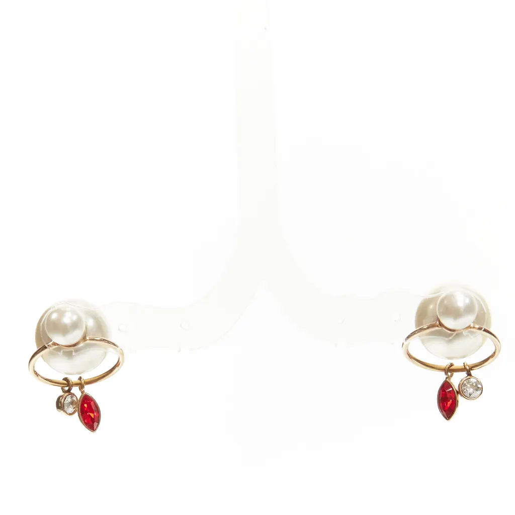 Dior Crystal Hoop Earrings Gold Pearl Very good - Back View