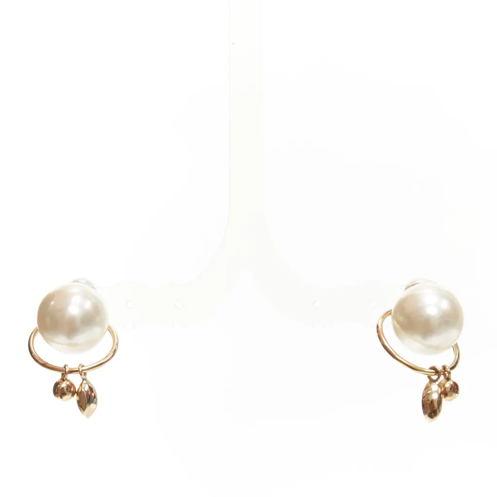 Dior Crystal Hoop Earrings Gold Pearl Very good - Inside View