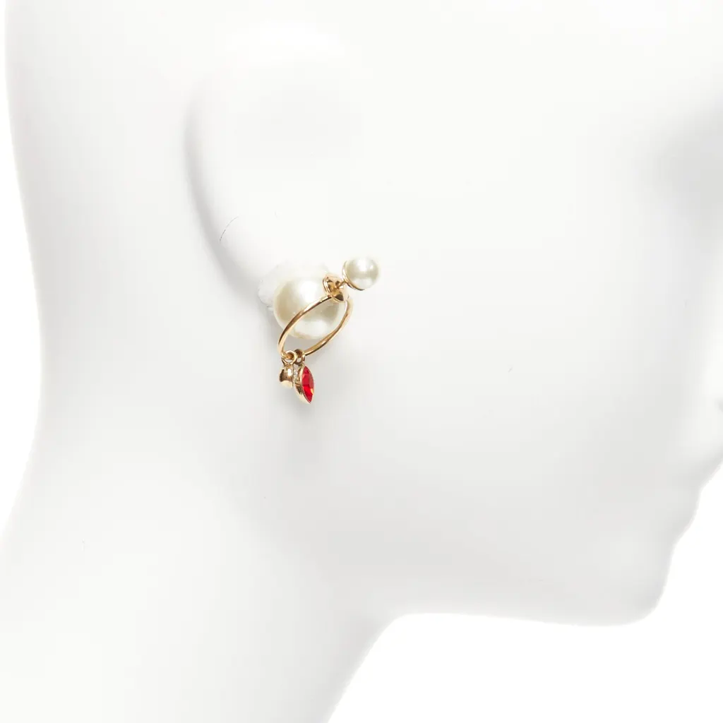 Dior Crystal Hoop Earrings Gold Pearl Very good - Model View