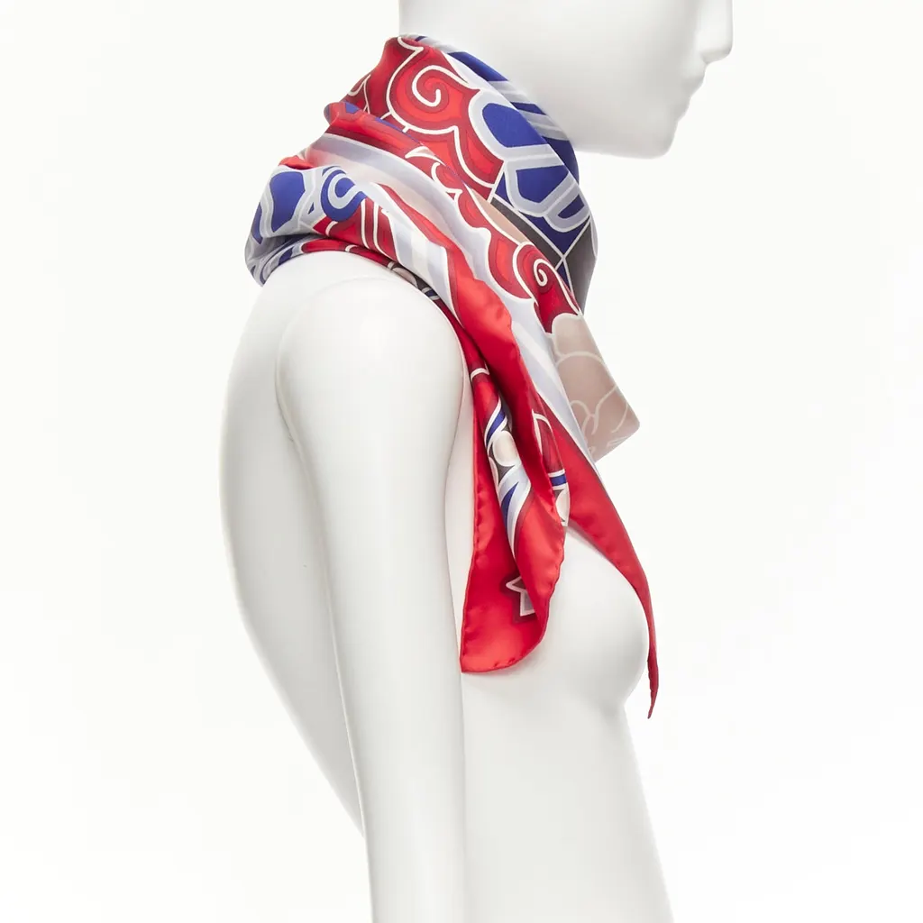 Chanel Lion Palm Scarf Red Silk Never worn - Model View