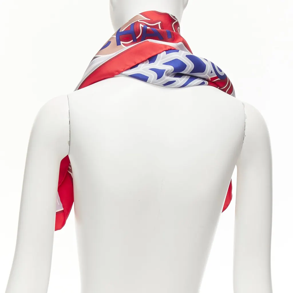 Chanel Lion Palm Scarf Red Silk Never worn - Box View