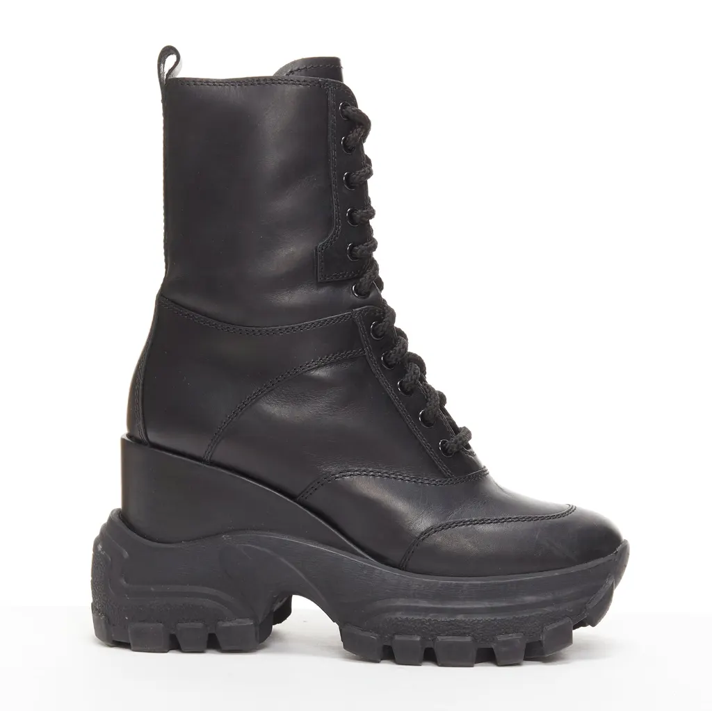 Miu Miu Monogram Tall Rain Boots Black Leather Good - Front View