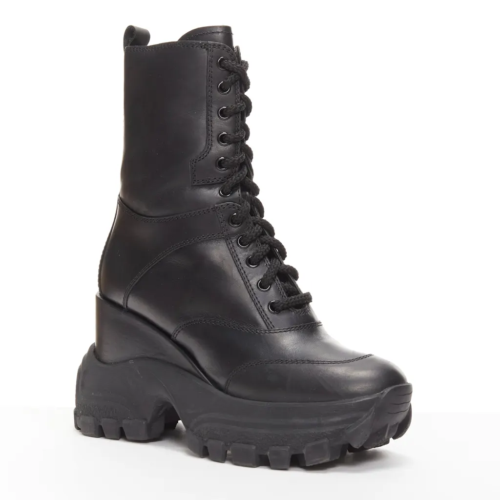 Miu Miu Monogram Tall Rain Boots Black Leather Good - Back View