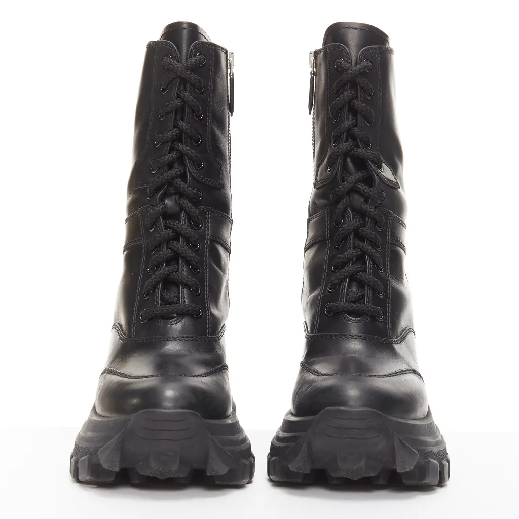 Miu Miu Monogram Tall Rain Boots Black Leather Good - Inside View