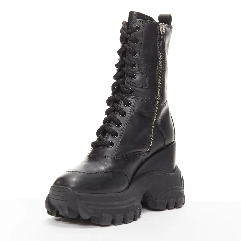 Miu Miu Monogram Tall Rain Boots Black Leather Good - Model View