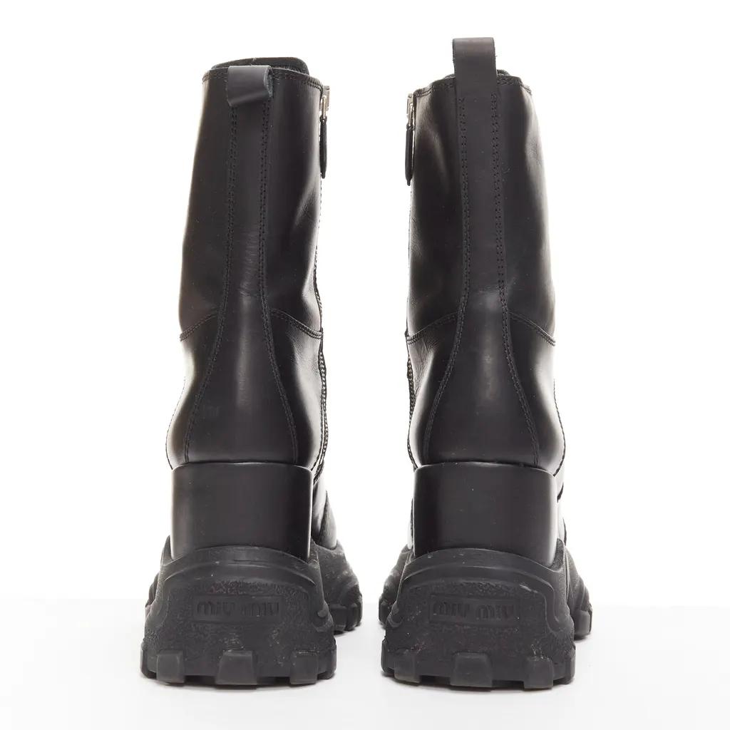 Miu Miu Monogram Tall Rain Boots Black Leather Good - Box View
