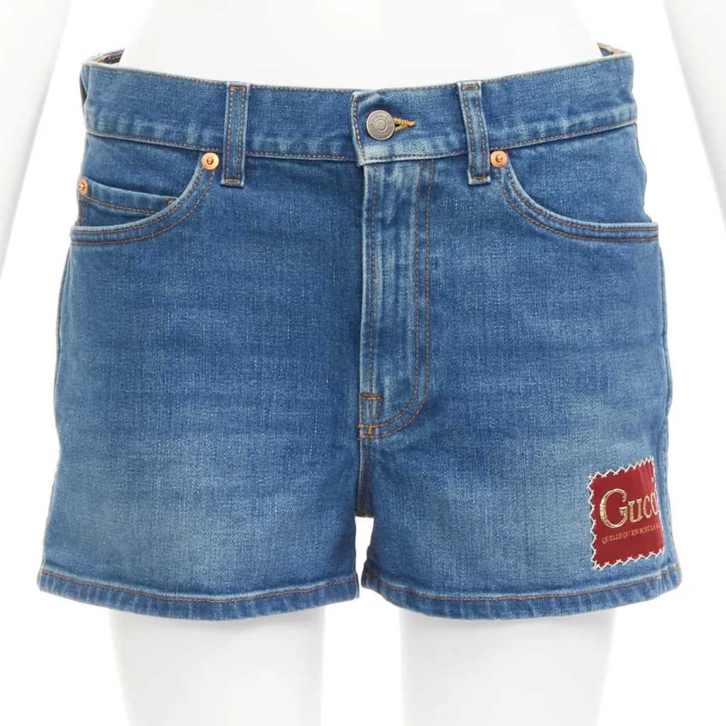 Gucci Logo Patch Shorts Blue Cotton Never worn - Front View