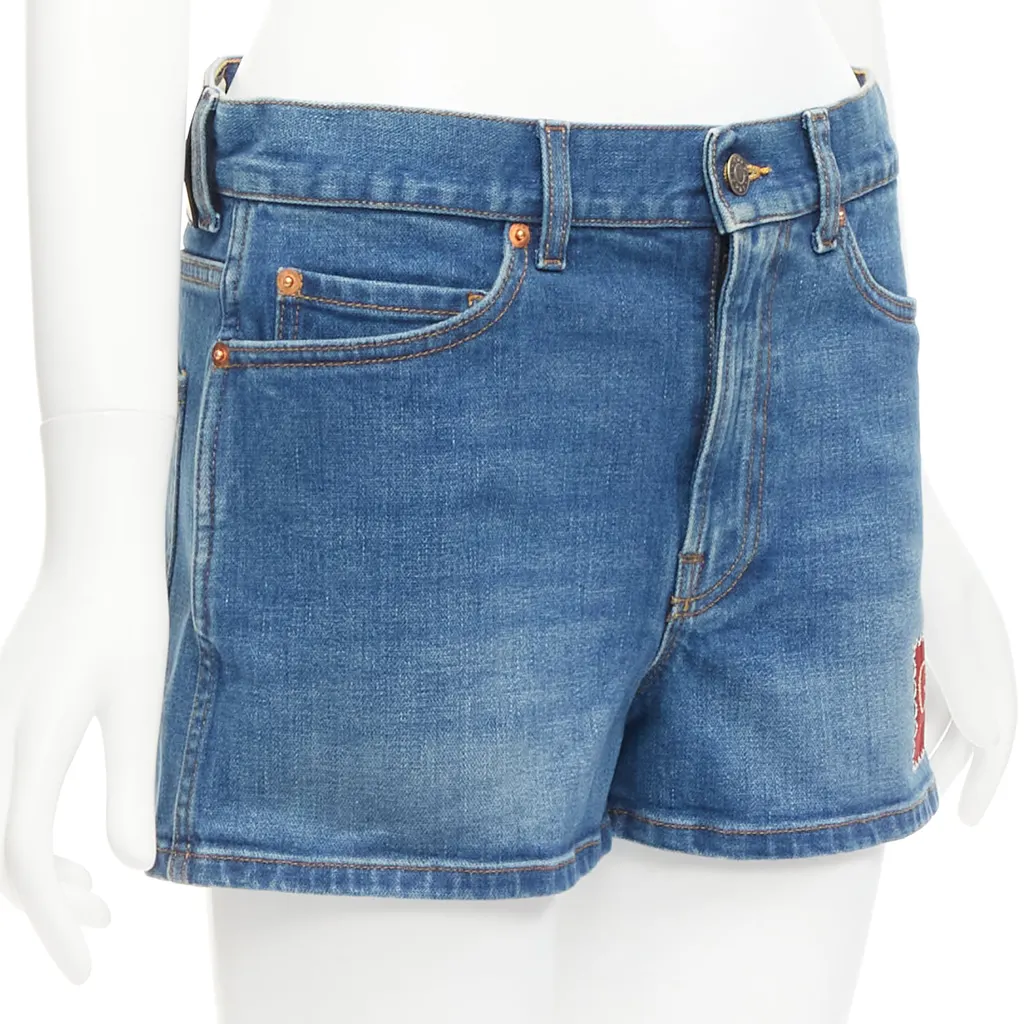 Gucci Logo Patch Shorts Blue Cotton Never worn - Inside View