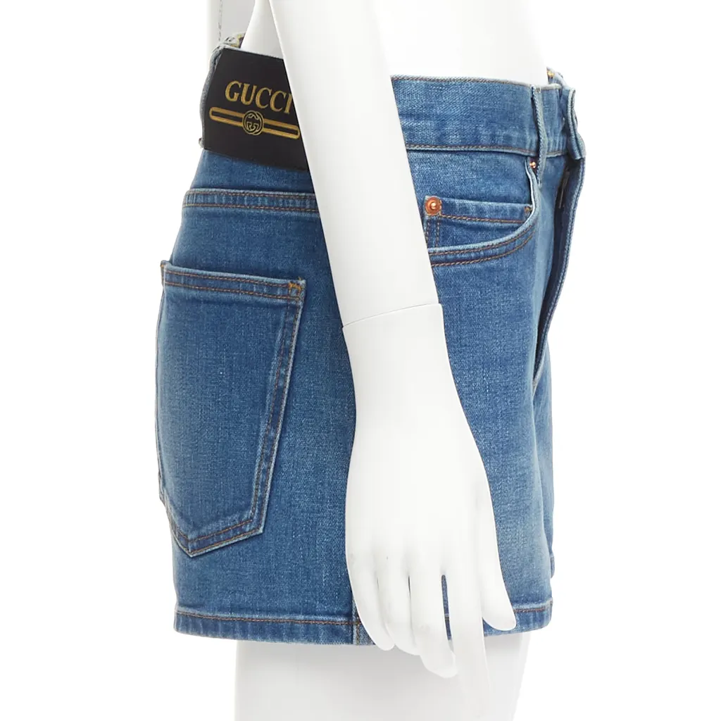 Gucci Logo Patch Shorts Blue Cotton Never worn - Model View