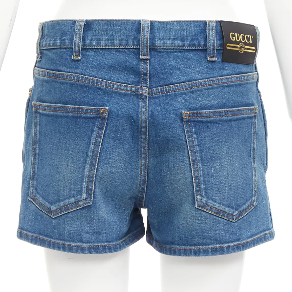 Gucci Logo Patch Shorts Blue Cotton Never worn - Box View
