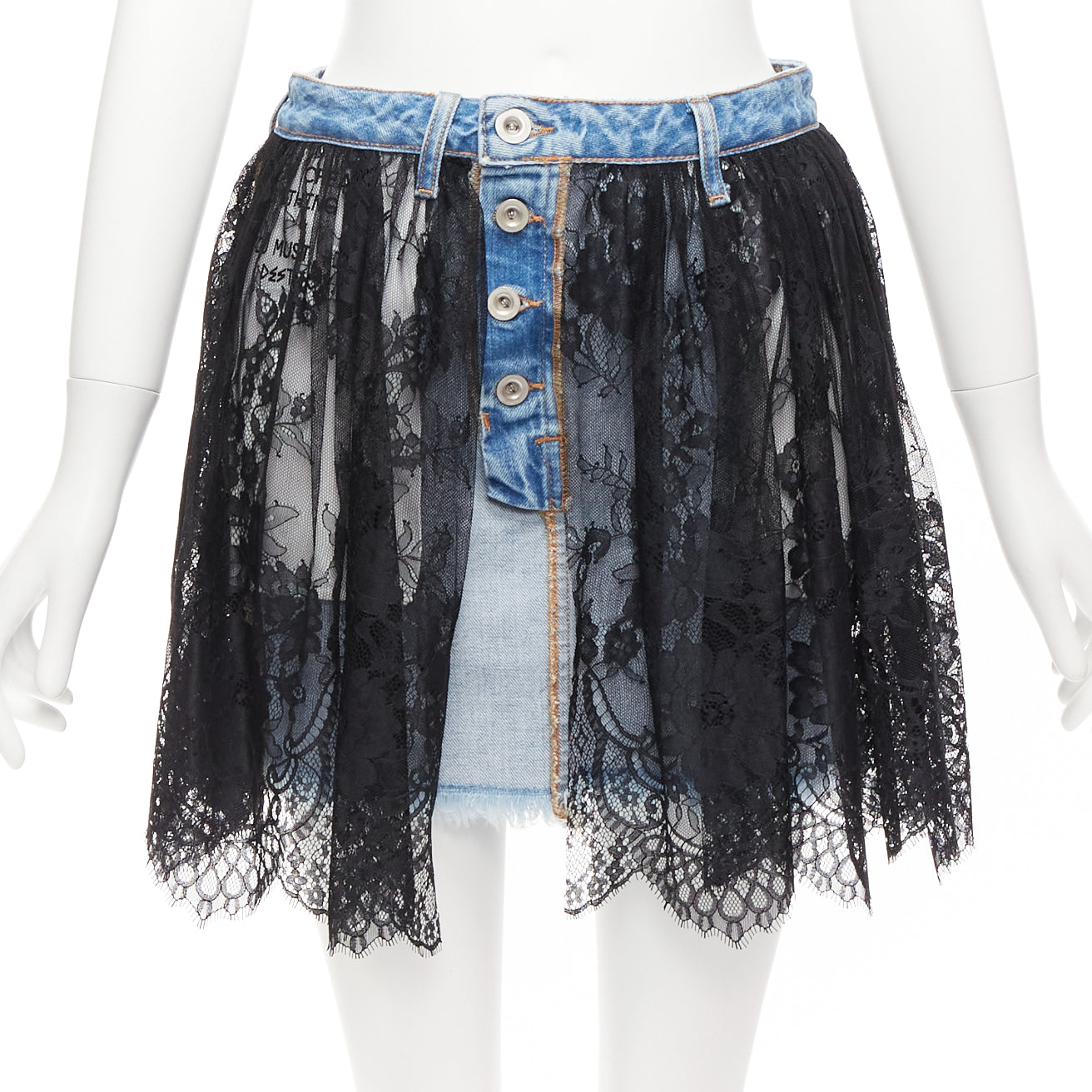 Unravel Project Lace Denim Skirt