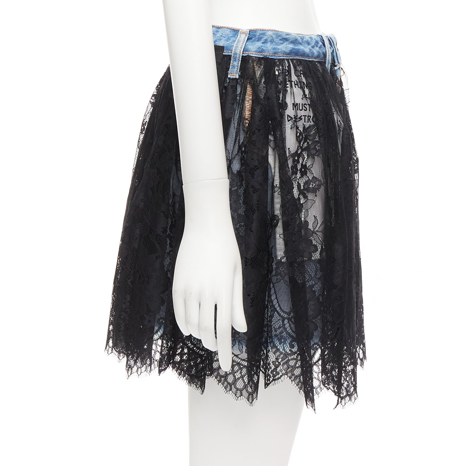 Unravel Project Lace Denim Skirt - 4