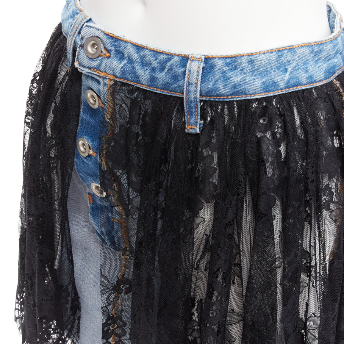 Unravel Project Lace Denim Skirt - Detail 2